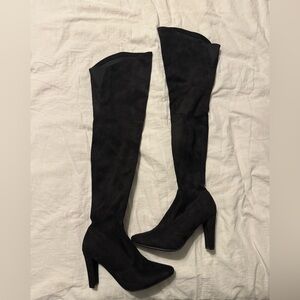 Elegant Black Suede Thigh High Women's Boots
